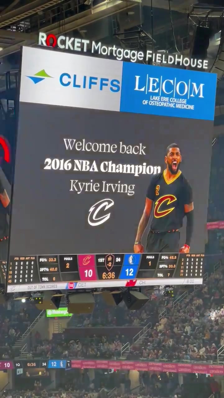 👐全场欢呼！骑士主场致敬欧文：欢迎回来 2016年NBA总冠军！
